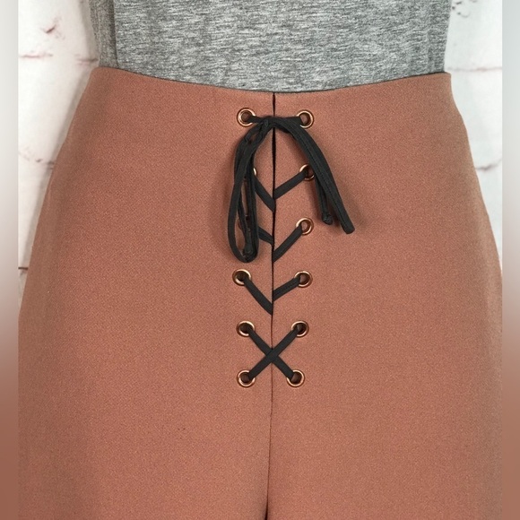 TOPSHOP Dusty Pink Lace-Up Waist Wide Leg Trousers Gauchos Culottes Size 6 - Picture 4 of 14